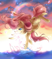 Size: 1176x1321 | Tagged: safe, artist:my-magic-dream, fluttershy, pegasus, pony, backlighting, pixiv, solo, splash, water, windswept mane