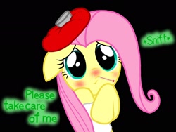 Size: 2048x1536 | Tagged: safe, artist:proponypal, fluttershy, pegasus, pony, bronybait, cold, cute, ice pack, mucus, red nosed, sick, snot, solo, thermometer, tissue