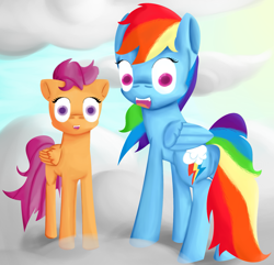 Size: 2013x1940 | Tagged: safe, artist:crashbrowns, derpibooru import, rainbow dash, scootaloo, pegasus, pony, blue coat, female, mare, multicolored mane