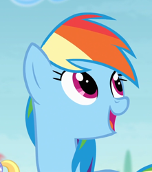 Size: 652x736 | Tagged: safe, derpibooru import, screencap, rainbow dash, pegasus, pony, rainbow falls, cropped, cute, dashabetes, female, happy, mare, open mouth, solo