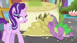 Size: 1920x1080 | Tagged: safe, screencap, spike, starlight glimmer, dragon, pony, a matter of principals, cheese, food, limburger cheese, plot, spikeabuse, winged spike