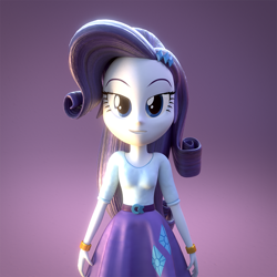 Size: 800x800 | Tagged: safe, artist:camtwosix, artist:creatorofpony, rarity, equestria girls, /mlp/, 3d, 3d model, arms, bedroom eyes, belt, blender, bracelet, breasts, bust, clothes, elbowed sleeves, eyelashes, female, fingers, hand, happy, jewelry, lidded eyes, long hair, pose, skirt, smiling, smirk, solo, standing, teenager, top