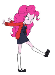 Size: 782x1060 | Tagged: safe, artist:carnifex, pinkie pie, equestria girls, cardigan, clothes, kneesocks, mary janes, miniskirt, necktie, school uniform, schoolgirl, shoes, skirt, socks, solo, sweater vest, vest