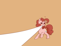 Size: 1024x768 | Tagged: safe, artist:umeguru, pinkie pie, earth pony, pony, fourth wall, mouth hold, solo