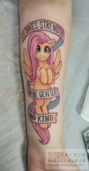 Size: 536x1024 | Tagged: safe, artist:spiggy-the-cat, fluttershy, human, irl, irl human, lyrics, manly as fuck, motivational, old banner, photo, quote, tattoo, the smiths