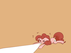 Size: 1024x768 | Tagged: safe, artist:umeguru, pinkie pie, earth pony, pony, crying, fourth wall, mouth hold, solo