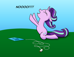 Size: 1024x791 | Tagged: safe, artist:tech--pony, starlight glimmer, pony, unicorn, atg 2018, big no, broken, despair, heartbreak, kite, newbie artist training grounds, sad, solo, tearjerker, that pony sure does love kites, tragedy, tragic