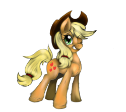 Size: 1024x910 | Tagged: safe, artist:anightlypony, applejack, earth pony, pony, simple background, solo, unshorn fetlocks, wink