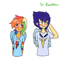 Size: 900x780 | Tagged: safe, artist:annehairball, derpibooru import, rainbow dash, soarin', human, blushing, female, goggles, humanized, male, shipping, soarindash, straight, winged humanization