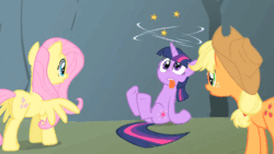 Size: 500x281 | Tagged: safe, screencap, applejack, fluttershy, pinkie pie, spike, twilight sparkle, unicorn twilight, dragon, earth pony, pegasus, pony, unicorn, feeling pinkie keen, :p, animated, circling stars, crossed legs, cute, derp, dizzy, faic, female, grin, head shake, headbob, male, mare, observer, sitting, smiling, spread wings, squee, tongue out, twiabetes, wide eyes