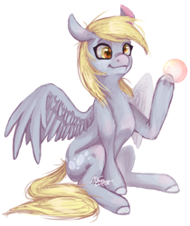 Size: 2023x2410 | Tagged: safe, artist:mayasnou, derpy hooves, pegasus, pony, bubble, female, mare, simple background, sitting, smiling, solo, spread wings