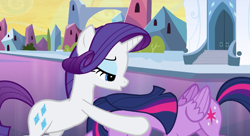 Size: 777x422 | Tagged: safe, derpibooru import, screencap, rarity, twilight sparkle, twilight sparkle (alicorn), alicorn, equestria girls, equestria girls (movie), holding head, lidded eyes, out of context