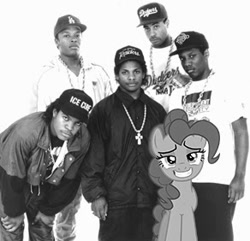 Size: 292x282 | Tagged: source needed, useless source url, safe, pinkie pie, earth pony, pony, dj yella, dr. dre, eazy-e, gangsta, grayscale, hip hop, ice cube (rapper), mc ren, monochrome, nwa, rap