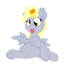 Size: 1560x1650 | Tagged: safe, artist:dfectivedvice, artist:jubileeglider, derpy hooves, pony, candy, candy corn, food, pun, silly, silly pony, simple background, solo, tongue out, transparent background, underhoof, visual pun