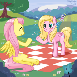 Size: 1000x1000 | Tagged: safe, artist:skykain, fluttershy, oc, pegasus, pony, female, mare, pink mane, yellow coat