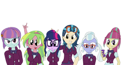 Size: 2301x1243 | Tagged: safe, artist:mildockart, indigo zap, lemon zest, sci-twi, sour sweet, sugarcoat, sunny flare, twilight sparkle, equestria girls, friendship games, group photo, group shot