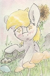 Size: 685x1037 | Tagged: safe, artist:slightlyshade, derpy hooves, pegasus, pony, female, high, mare, mushroom, shrooms, solo, starry eyes, traditional art, wingding eyes