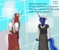 Size: 1750x1500 | Tagged: safe, artist:lucandreus, princess celestia, princess luna, anthro, assassin's creed, crossover, princess molestia