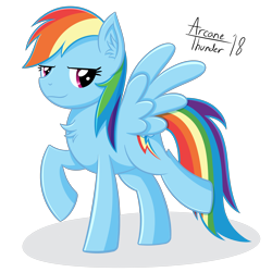 Size: 5000x5000 | Tagged: safe, artist:arcane-thunder, derpibooru import, rainbow dash, pegasus, pony, absurd resolution, chest fluff, digital art, female, mare, raised hoof, signature, simple background, solo, transparent background