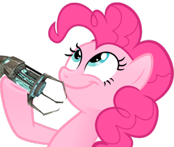 Size: 1214x1024 | Tagged: safe, pinkie pie, earth pony, pony, 3d, gmod, gravity gun, look what pinkie found, meme, physics gun, smiling, solo, super gravity gun, xk-class end-of-the-world scenario