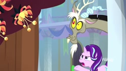 Size: 1920x1080 | Tagged: safe, screencap, discord, starlight glimmer, pony, a matter of principals, and then there's this asshole, dragonsneeze, gesture, tree