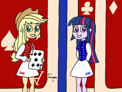 Size: 1024x768 | Tagged: safe, artist:djgames, applejack, twilight sparkle, equestria girls, card sharks, gameshow