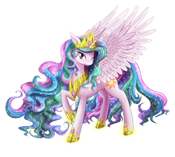 Size: 2000x1800 | Tagged: safe, artist:phoenixperegrine, princess celestia, alicorn, pony, chest fluff, female, looking at you, mare, pixiv, raised hoof, simple background, smiling, solo, spread wings, transparent background, wink