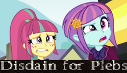 Size: 450x261 | Tagged: safe, edit, edited screencap, screencap, sour sweet, sunny flare, equestria girls, friendship games, disdain for plebs, expand dong, exploitable meme, female, meme, plebs, shocked, text, text edit