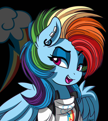 Size: 2500x2800 | Tagged: safe, artist:ciderpunk, derpibooru import, rainbow dash, pegasus, pony, bust, ear piercing, earring, jewelry, mullet, piercing