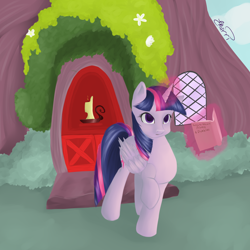 Size: 4800x4800 | Tagged: safe, artist:emiliearts, derpibooru import, twilight sparkle, twilight sparkle (alicorn), alicorn, pony, absurd resolution, book, female, golden oaks library, magic, mare, solo