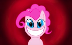 Size: 1024x640 | Tagged: safe, artist:tavrosbrony, bubble berry, pinkie pie, earth pony, pony, creepy, grin, looking at you, rule 63, simple background, smile hd, smiling, solo, wide eyes