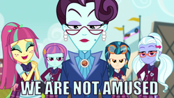 Size: 1280x720 | Tagged: safe, indigo zap, principal abacus cinch, sour sweet, sugarcoat, sunny flare, equestria girls, friendship games, image macro, meme, unamused