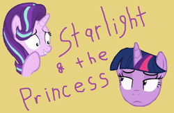 Size: 1040x677 | Tagged: safe, artist:logan jones, starlight glimmer, twilight sparkle, pony, unicorn, comedy routine in the comments, female, quotes in the comments, simple background, simpsons did it, simpsons in the comments, steamed hams, steamed hams in the comments, the simpsons, title card, yellow background