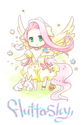 Size: 473x700 | Tagged: safe, artist:hamukou, fluttershy, human, animal, chibi, eared humanization, humanized, pixiv, solo, tailed humanization, winged humanization