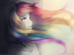 Size: 1981x1477 | Tagged: safe, artist:nicohoshi, derpibooru import, rainbow dash, human, crying, dripping, female, humanized, solo, teary eyes