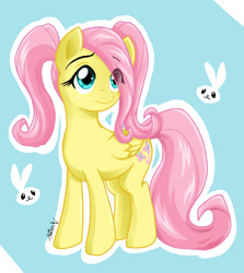 Size: 890x1000 | Tagged: safe, artist:kaizenwerx, fluttershy, pegasus, pony, alternate hairstyle, pigtails, solo