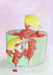 Size: 709x1000 | Tagged: safe, artist:pzkratzer, derpy hooves, pegasus, pony, female, jelly, mare, messy, solo, traditional art