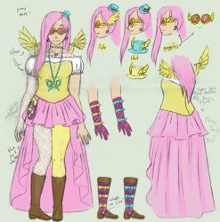 Size: 784x793 | Tagged: safe, artist:vickyviolet, fluttershy, human, gray background, green background, humanized, simple background, solo, steampunk