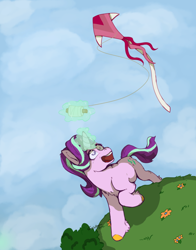 Size: 800x1018 | Tagged: safe, artist:kittycoot, starlight glimmer, pony, unicorn, cute, female, glimmerbetes, kite, mare, scenery, solo, that pony sure does love kites