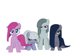 Size: 1300x950 | Tagged: safe, artist:reitanna-seishin, limestone pie, marble pie, pinkie pie, oc, oc:minkie pie, earth pony, pony, alternate design, hair over one eye, looking at you, obsidian pie, pie sisters, pinkamena diane pie, simple background, transparent background, vector