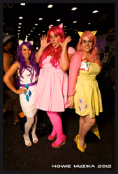 Size: 1388x2048 | Tagged: artist needed, safe, fluttershy, pinkie pie, rarity, human, 2012, convention, cosplay, irl, irl human, photo, san diego comic con