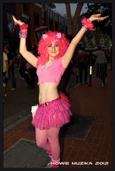 Size: 1388x2048 | Tagged: artist needed, safe, pinkie pie, human, 2012, clothes, convention, cosplay, irl, irl human, midriff, photo, san diego comic con, solo, tutu