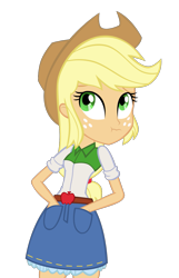 Size: 901x1395 | Tagged: safe, artist:desolator288, applejack, equestria girls, clothes, denim skirt, liar face, liarjack, scrunchy face, simple background, skirt, solo, transparent background, vector