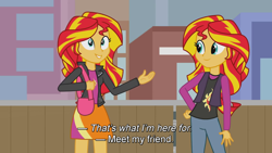 Size: 1920x1080 | Tagged: safe, artist:namygaga, sunset shimmer, equestria girls, city, clothes, duality, human sunset, jacket, self paradox, subtitles, youtube link