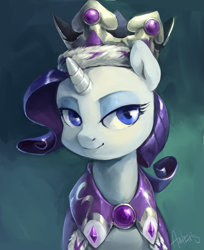 Size: 1203x1474 | Tagged: safe, artist:audrarius, princess platinum, rarity, pony, unicorn, bedroom eyes, bust, female, mare, portrait, smiling, solo, three quarter view