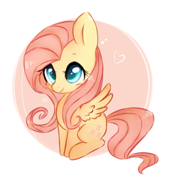 Size: 1177x1181 | Tagged: safe, artist:rarishes, fluttershy, pegasus, pony, abstract background, chibi, cute, heart, shyabetes, sitting, solo