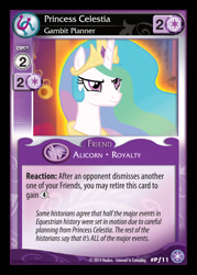 Size: 744x1039 | Tagged: safe, princess celestia, alicorn, pony, twilight's kingdom, card, ccg, crystal games, enterplay, mlp trading card game, smirk, solo