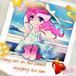 Size: 397x398 | Tagged: safe, artist:surgicalarts, pinkie pie, pony, bipedal, clothes, dress, hat, photo, solo