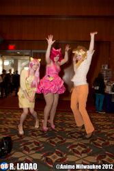 Size: 3456x5184 | Tagged: safe, artist:angelskiss2007, artist:pepperbots, artist:risana cosplay, applejack, fluttershy, pinkie pie, human, anime milwaukee, anime milwaukee 2012, convention, cosplay, irl, irl human, photo