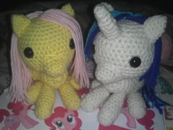 Size: 960x720 | Tagged: safe, artist:talaredwolf33, dj pon-3, fluttershy, vinyl scratch, irl, photo, plushie